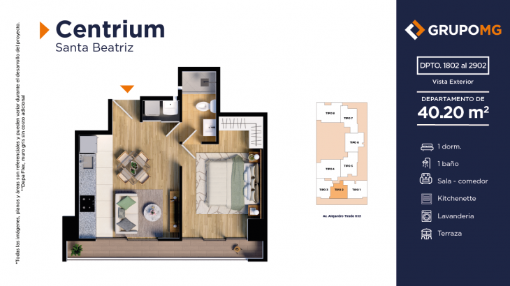 Plano del modelo 2c del proyecto CENTRIUM - SANTA BEATRIZ en Cercado De Lima