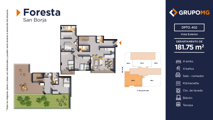 Plano del modelo 2 del proyecto FORESTA - SAN BORJA en San Borja