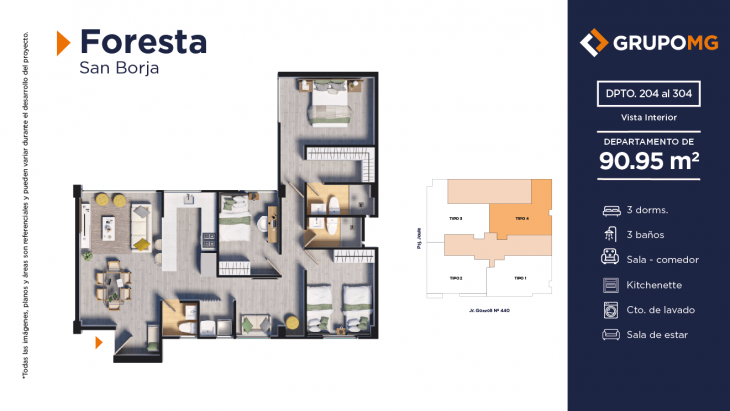 Plano del modelo 4 del proyecto FORESTA - SAN BORJA en San Borja