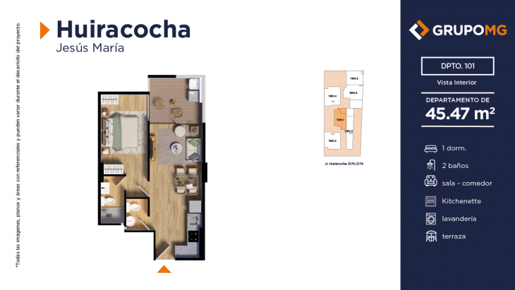 Plano del modelo Tipo1 del proyecto HUIRACOCHA - JESÚS MARÍA en Jesus Maria