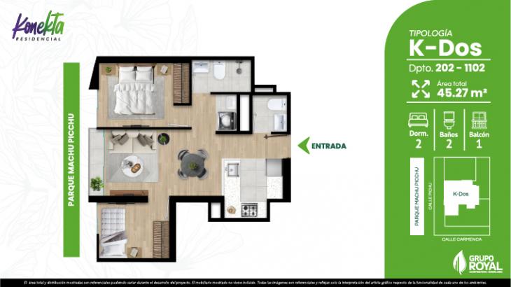 Plano del modelo KDOS del proyecto RESIDENCIAL KONEKTA en San Miguel