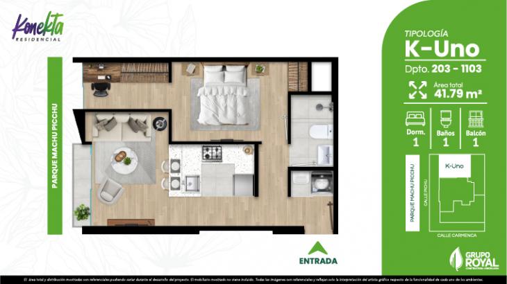 Plano del modelo KUNO del proyecto RESIDENCIAL KONEKTA en San Miguel