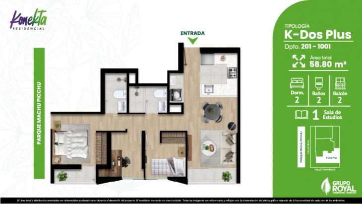 Plano del modelo KDOSPLUS del proyecto RESIDENCIAL KONEKTA en San Miguel