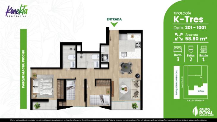 Plano del modelo KTRES del proyecto RESIDENCIAL KONEKTA en San Miguel