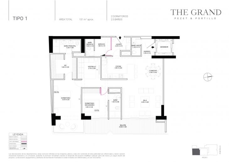 Plano del modelo Tipo 1 del proyecto The Grand en San Isidro