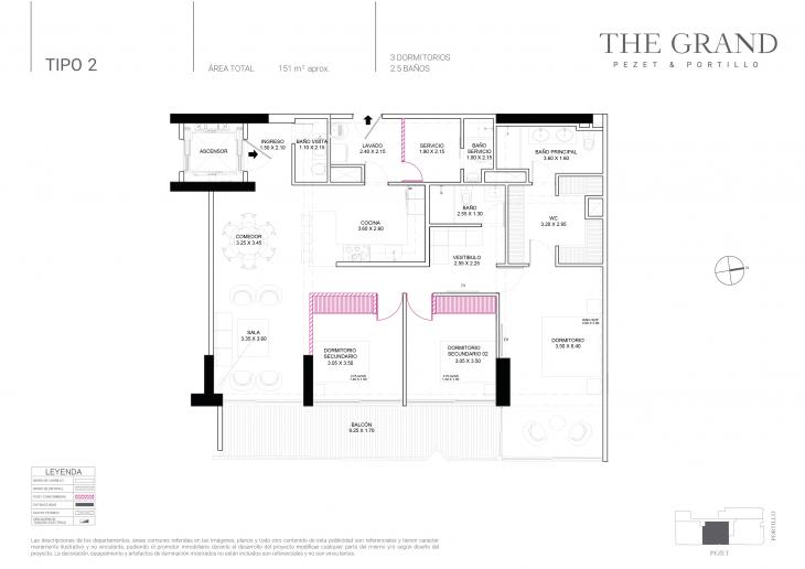 Plano del modelo Tipo 2 del proyecto The Grand en San Isidro