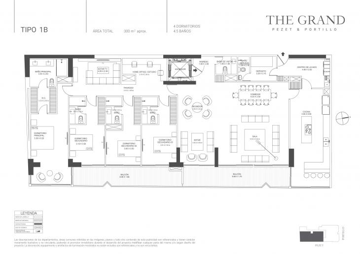 Plano del modelo Tipo 1B del proyecto The Grand en San Isidro