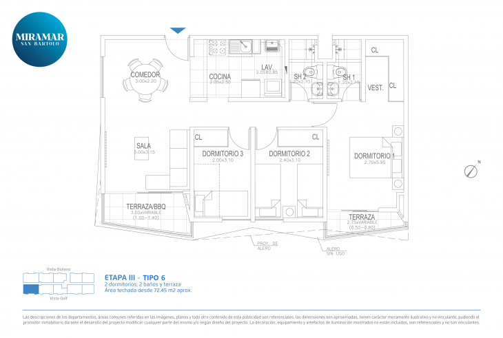 Plano del modelo Tipo 6 del proyecto Miramar Etapa III en San Bartolo