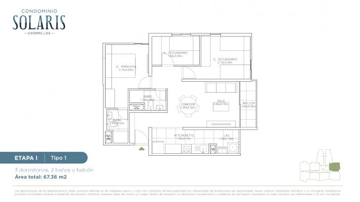 Plano del modelo Tipo 1 del proyecto Condominio Solaris en Chorrillos