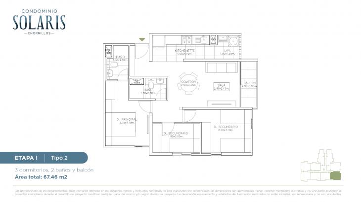 Plano del modelo Tipo 2 del proyecto Condominio Solaris en Chorrillos