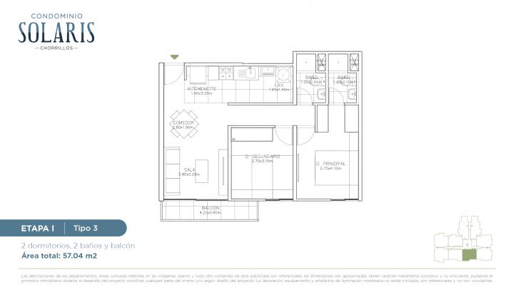 Plano del modelo Tipo 3 del proyecto Condominio Solaris en Chorrillos