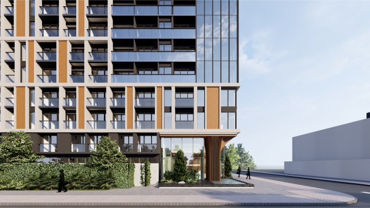 Fachada principal del proyecto The Standard en La Victoria