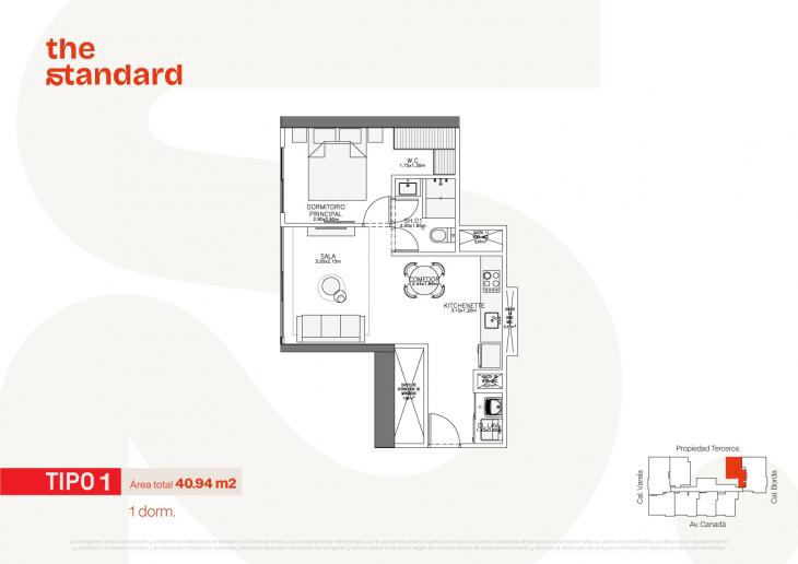 Plano del modelo Tipo 1 del proyecto The Standard en La Victoria