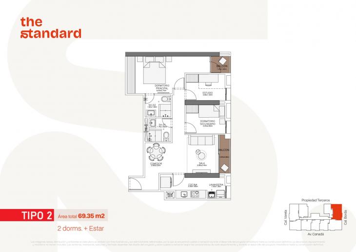 Plano del modelo Tipo 2 del proyecto The Standard en La Victoria