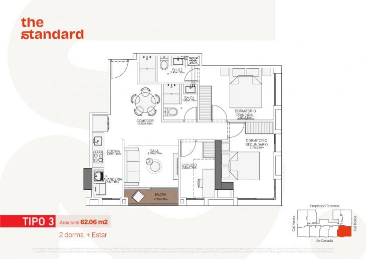 Plano del modelo Tipo 3 del proyecto The Standard en La Victoria