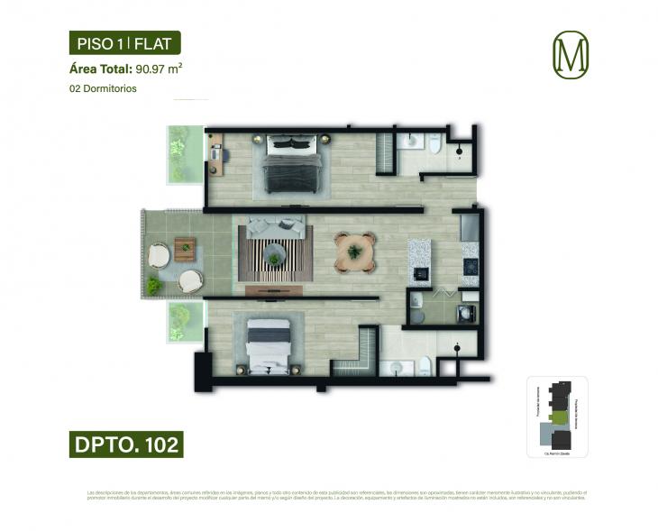 Plano del modelo Tipo 102 del proyecto Monogram en Miraflores