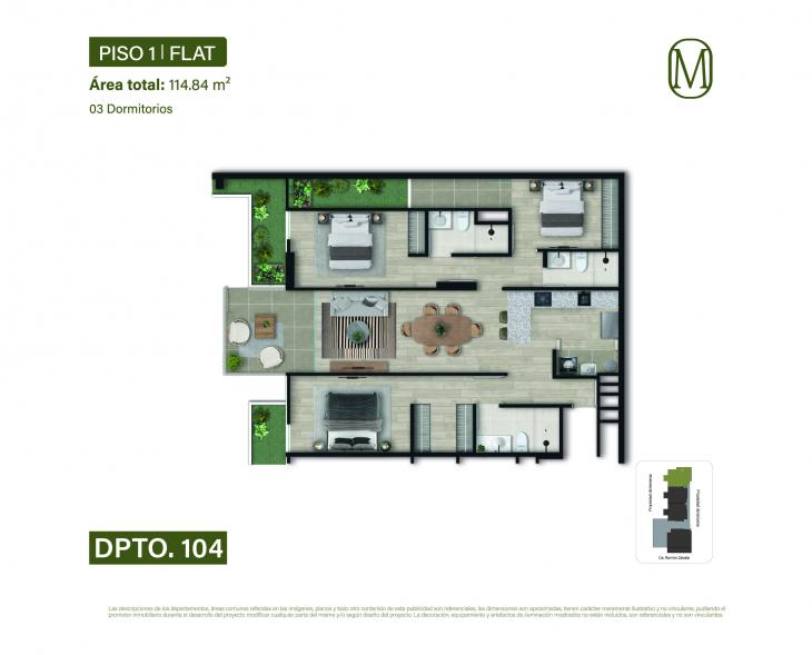 Plano del modelo Tipo 104 del proyecto Monogram en Miraflores