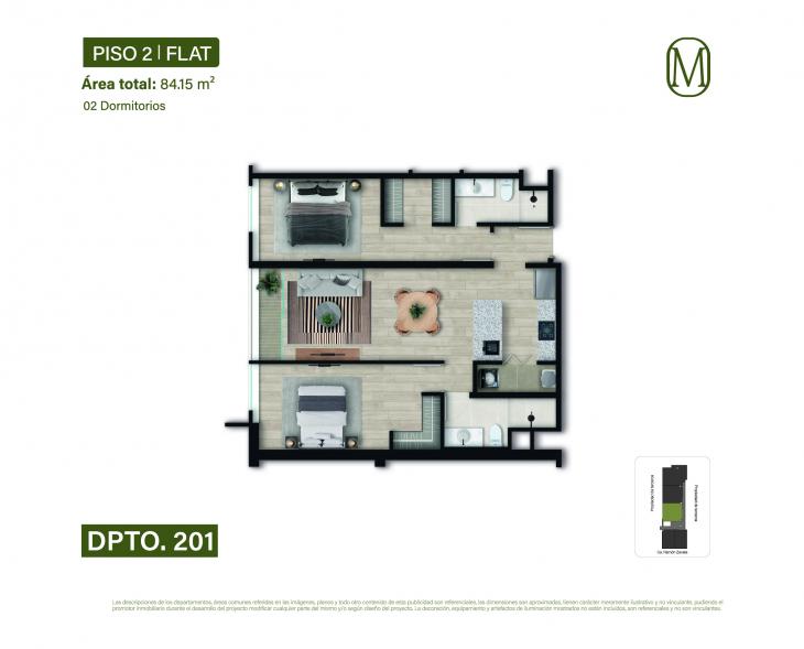 Plano del modelo Tipo 1A del proyecto Monogram en Miraflores