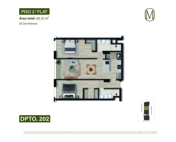 Plano del modelo Tipo 2A del proyecto Monogram en Miraflores