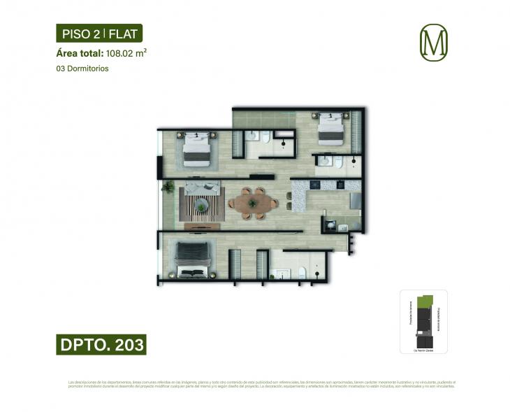 Plano del modelo Tipo 3A del proyecto Monogram en Miraflores