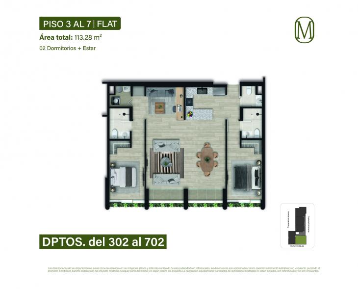 Plano del modelo Tipo 2 del proyecto Monogram en Miraflores