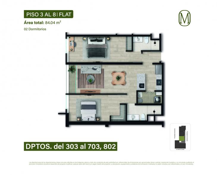 Plano del modelo Tipo 2B del proyecto Monogram en Miraflores