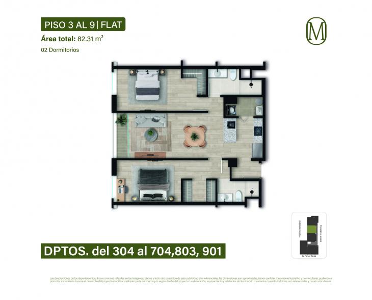 Plano del modelo Tipo 3B del proyecto Monogram en Miraflores