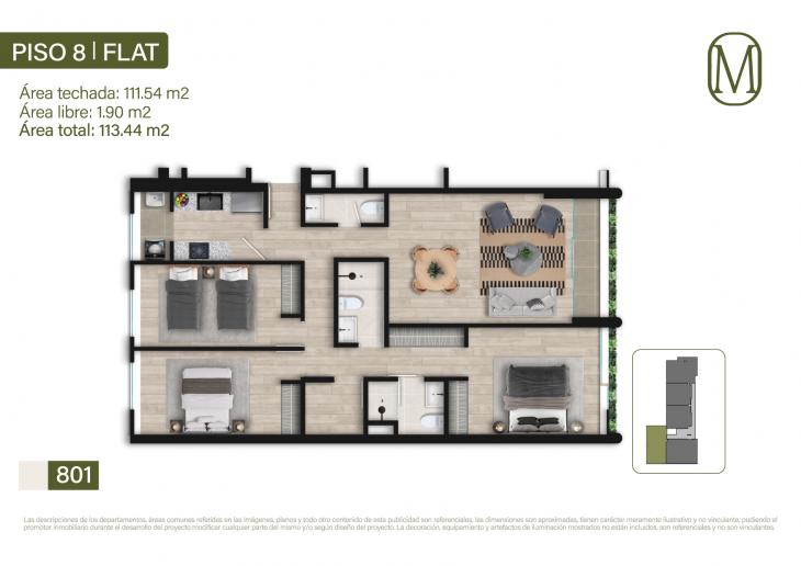 Plano del modelo Tipo 1B del proyecto Monogram en Miraflores