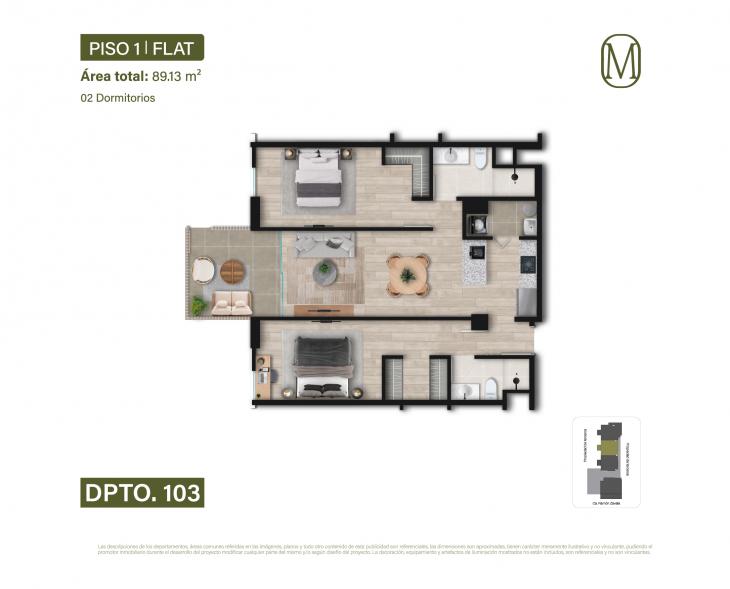 Plano del modelo Tipo 103 del proyecto Monogram en Miraflores