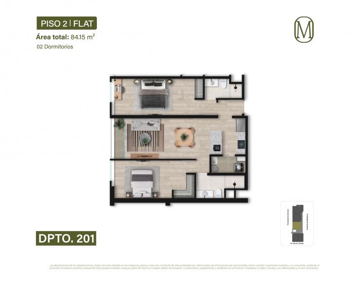 Plano del modelo Tipo 201 del proyecto Monogram en Miraflores