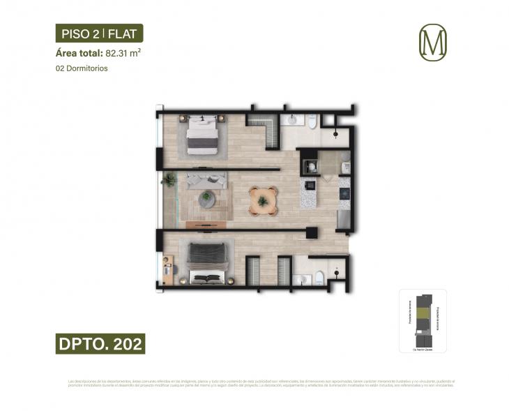 Plano del modelo Tipo 202 del proyecto Monogram en Miraflores