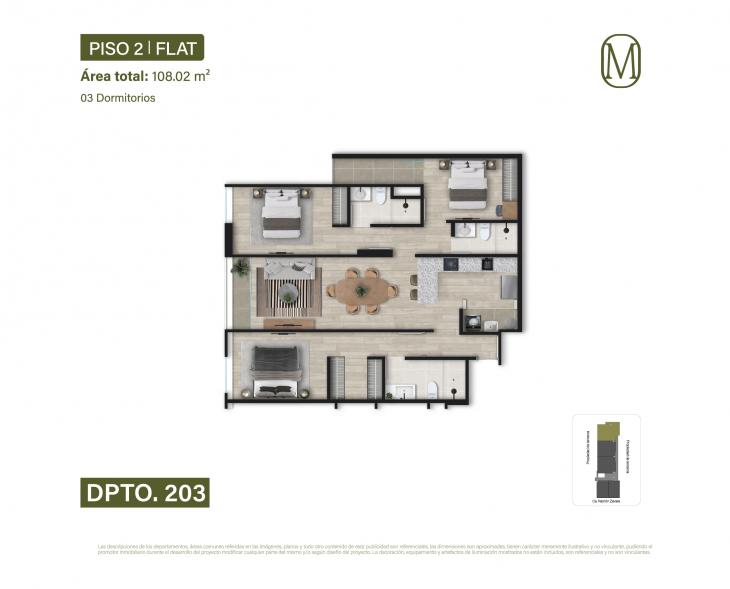 Plano del modelo Tipo 203 del proyecto Monogram en Miraflores