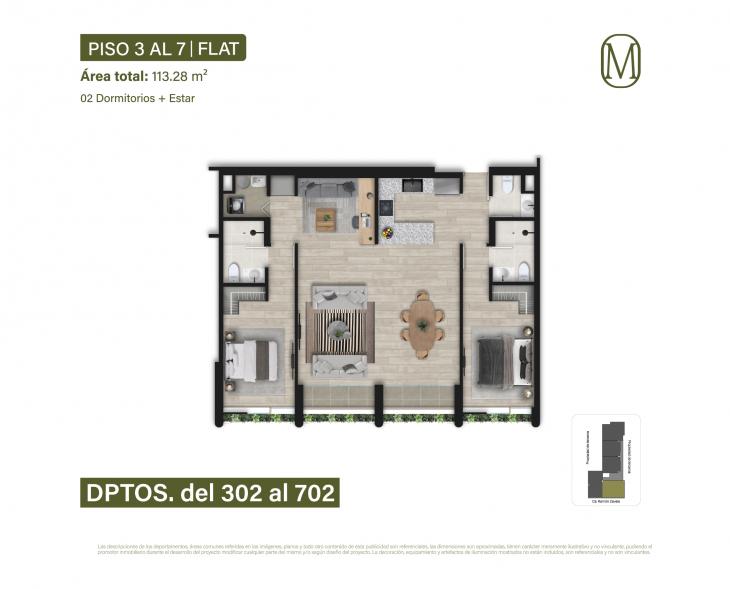 Plano del modelo Tipo 2 del proyecto Monogram en Miraflores