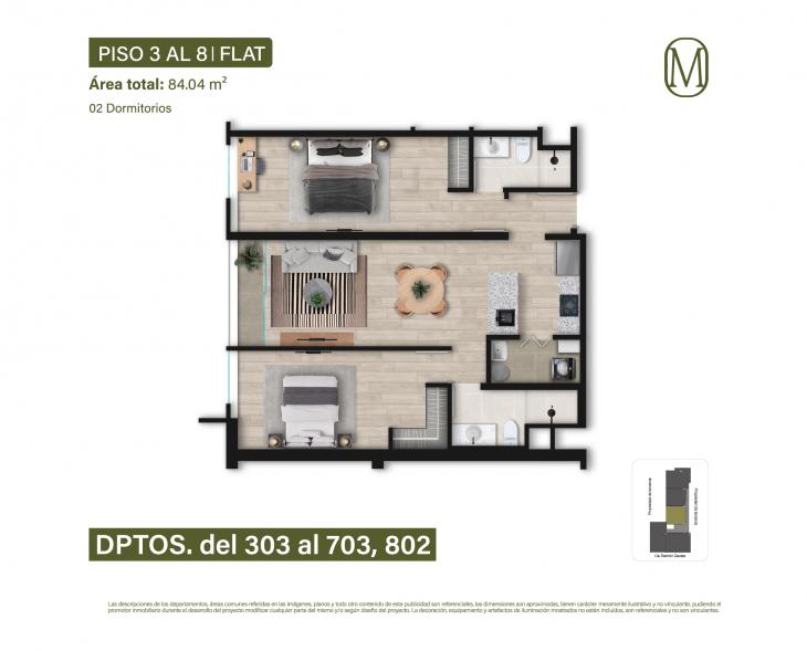 Plano del modelo Tipo 3 del proyecto Monogram en Miraflores