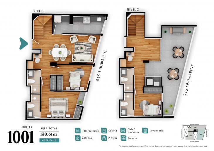 Plano del modelo 1001 del proyecto PASEO JAZMINES en Lince