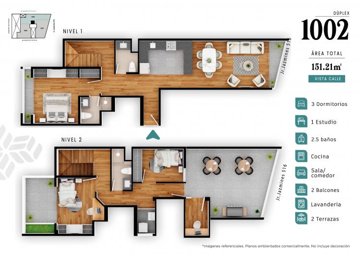 Plano del modelo 1002 del proyecto PASEO JAZMINES en Lince