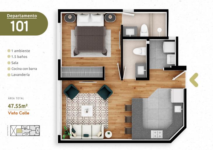 Plano del modelo DPTO 101 del proyecto HOMELY en Pueblo Libre