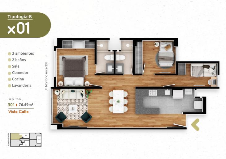 Plano del modelo TIPO X01B del proyecto HOMELY en Pueblo Libre
