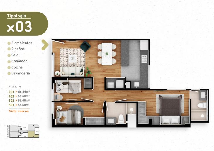 Plano del modelo TIPO X03 del proyecto HOMELY en Pueblo Libre