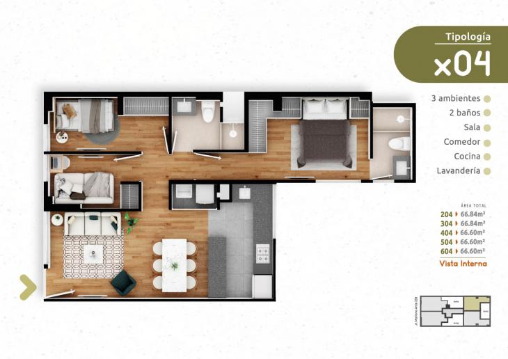 Plano del modelo TIPO X04 del proyecto HOMELY en Pueblo Libre