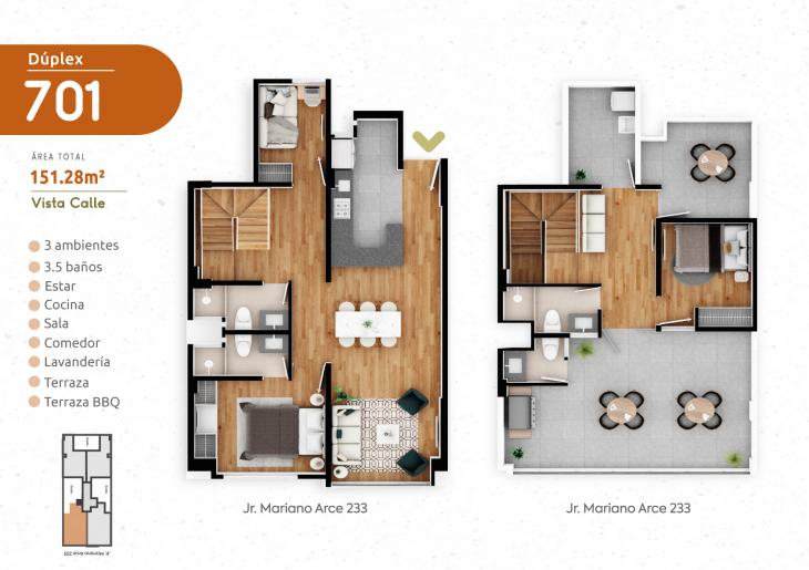 Plano del modelo DÚPLEX 701 del proyecto HOMELY en Pueblo Libre