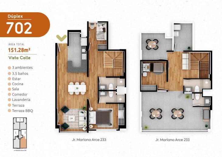 Plano del modelo DÚPLEX 702 del proyecto HOMELY en Pueblo Libre