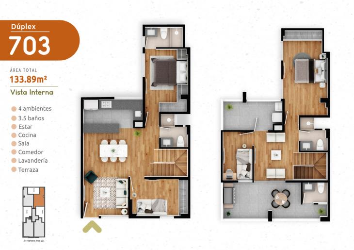Plano del modelo DÚPLEX 703 del proyecto HOMELY en Pueblo Libre