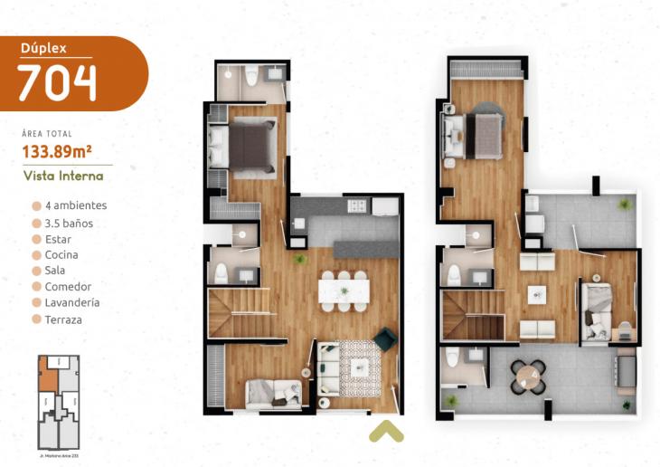 Plano del modelo DÚPLEX 704 del proyecto HOMELY en Pueblo Libre