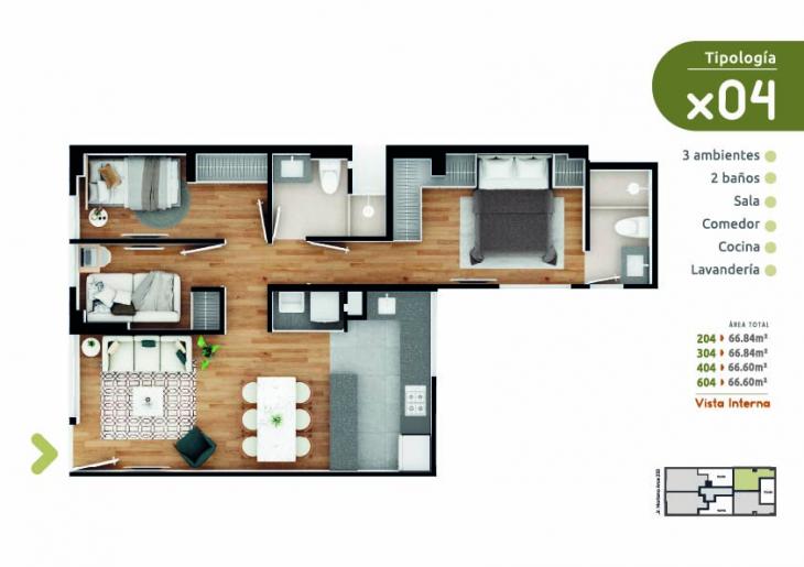 Plano del modelo TIPO X04 del proyecto HOMELY en Pueblo Libre