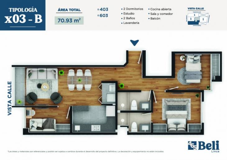 Plano del modelo TIPO X03B del proyecto Beli 465 en Lince