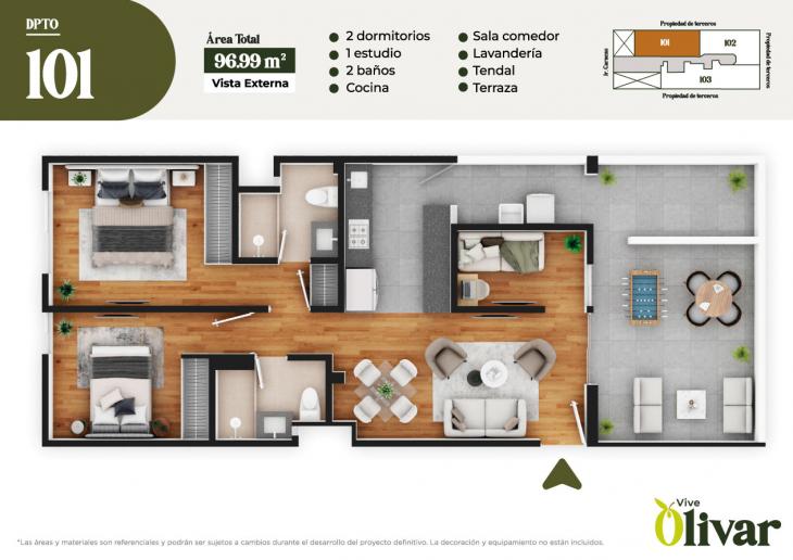Plano del modelo 101 del proyecto VIVE OLIVAR en Jesus Maria
