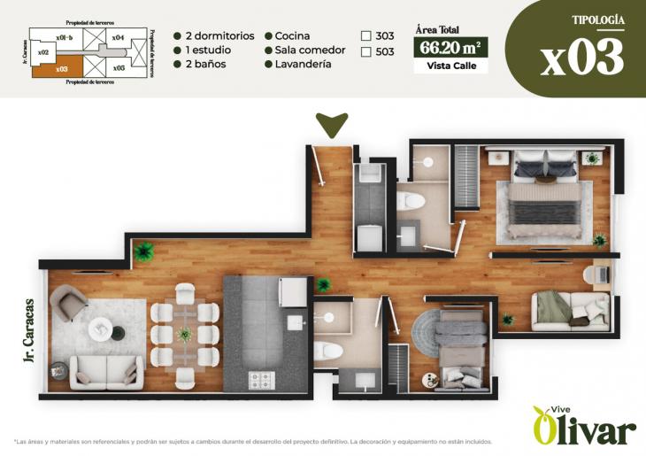 Plano del modelo X03 del proyecto VIVE OLIVAR en Jesus Maria