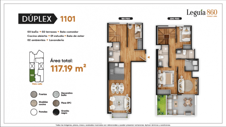 Plano del modelo Duplex 1101 del proyecto Leguia 860 en Pueblo Libre