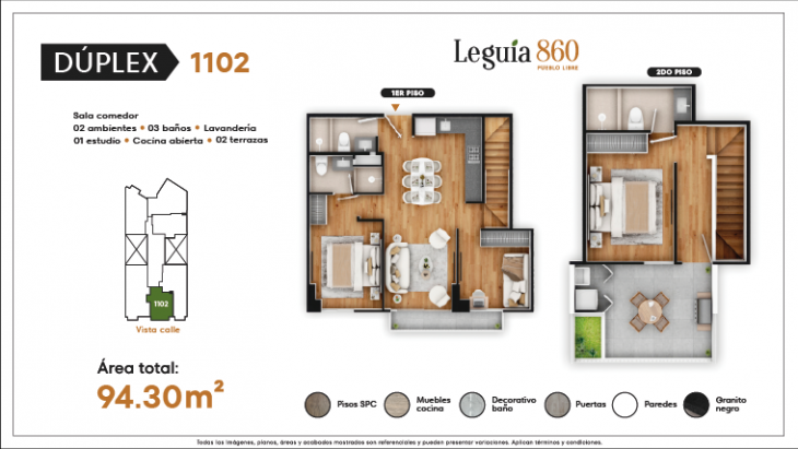 Plano del modelo Dúplex 1102 del proyecto Leguia 860 en Pueblo Libre